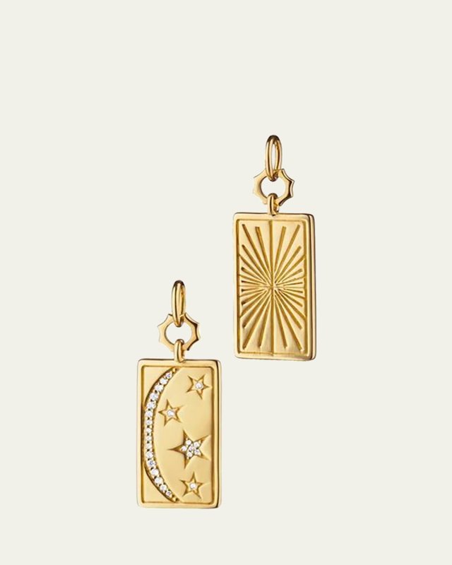 Yellow Gold Rectangular My Sun Moon And Stars Tag Charm With White Diamonds Diamond Ct. Wt 12 Cts